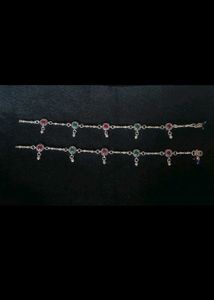 Silver Anklets with Gem Accents