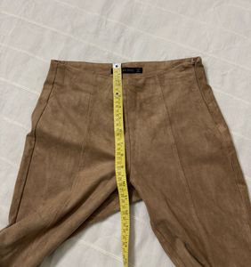 Zara Faux Suede Ankle Zip Skinny Leg Stretch Pants