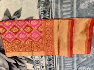 Pink &amp; Gold Banarasi Saree