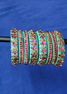 Aqua Floral Bangles Set