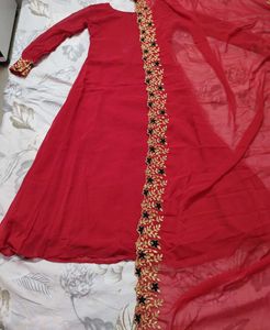 Elegant Red Anarkali suit and dupatta