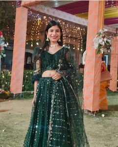 Elegant Green Embellished Lehenga Choli