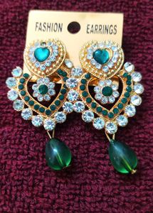 Green Heart Dangle Earrings
