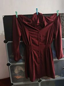Maroon Button-Down Dress