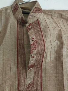 Maroon And Gold Mixed Striped Kurta. Used Once