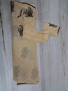 Beige Saree with Blouse Piece