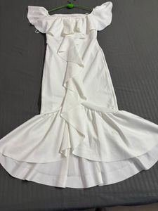 White Ruffle Off-Shoulder Midi Dress