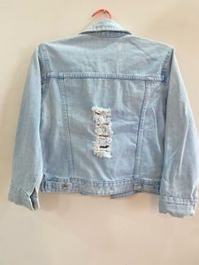 Light Blue Distressed Denim Jacket – Size XL