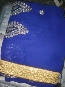 Elegant Blue Embroidered Saree Free Peticot