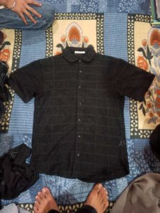 Black Patterned Short Sleeve Shirt