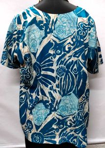 Blue Floral Beach Print Formal Top