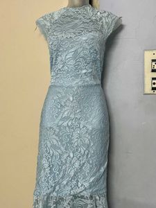 Elegant Light Blue Lace fish cut Dress