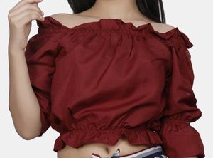 Burgundy Off-Shoulder Ruffle Top