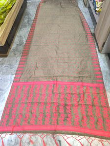 Khaki and pink saree