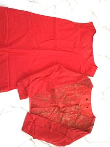 Bright Red Colour Kurta With Jacket