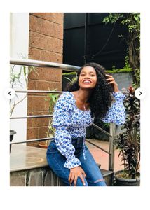 Blue Floral Puff Sleeve Crop Top