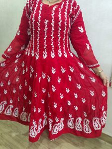 Lucknowi Pattern Embroidered Anarkali Kurta