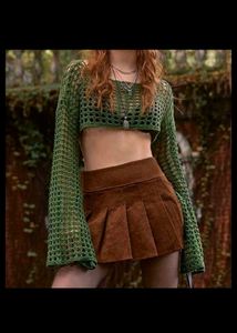 Green Handmade Crochet Shrug Sleeves Y2K Korean