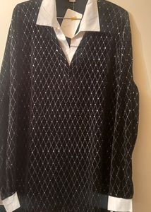 Designer Top Black And White Collar