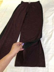 Maroon Wide Leg Pants With Slit Waist 30