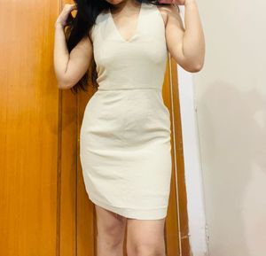 Mango Beige Halter Mini Dress