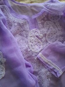Lavender Embroidered Kurta, Back Side Added