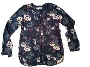 Floral Print Long Sleeve Blue Shirt