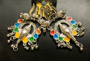 Ganesha or Elephant Earrings Oxidized Multi Colour