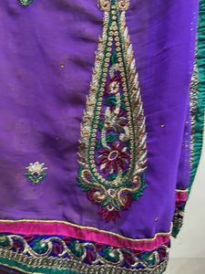 Purple Embroidered Saree no blouse