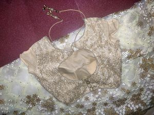 Cream Color Designer Saree With Redimade Blouse