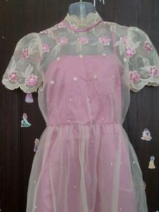 Pink Floral Overlay Princess Dress