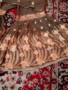 Olive Green Embroidered Gharara Suit