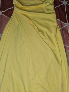 yellow drapped square neck dress