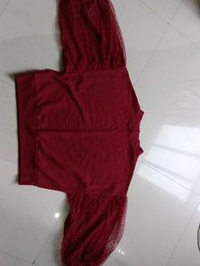 Maroon Top with Mesh Sleeves