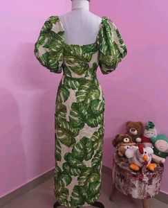 Tropical  Leaf Print Maxi Dress