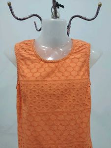 Orange Sleeveless Eyelet Top