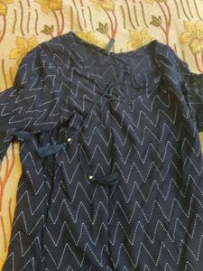 Navy Zig-Zag Cold Shoulder Top