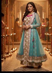 Elegant Teal & Gold Anarkali Suit