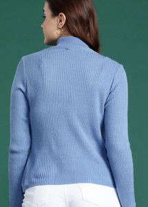 Blue Turtleneck Ribbed Sweater