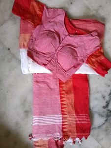 Red White  and Pink Saree Blouse
