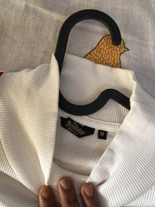 White Mock Neck Tee with Red Detail