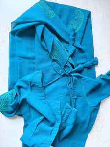 Peacock Bloue Embroidered Saree with Blouse