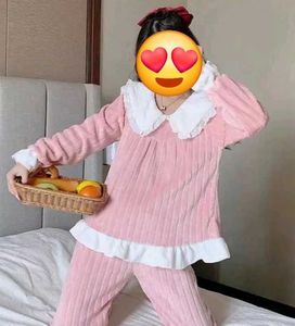 Cute Pink Fluffy Warm Pajama Set