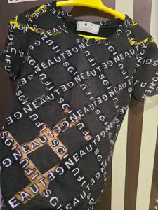 Black Printed  Transparent  Top