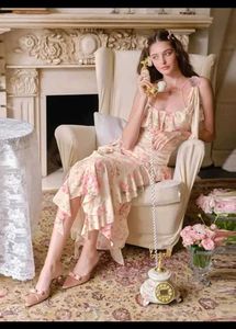 Cream Floral Vintage Ruffle Maxi Dress