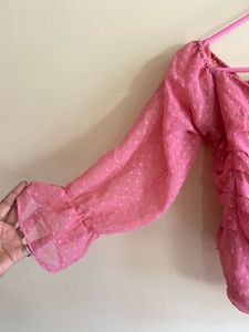 Pink Sheer Sleeve Top