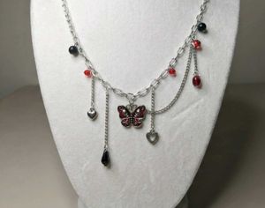 Gothic Skull Butterfly Charm Beaded Necklace