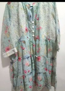 Green Striped Kurti, Palazzo,Top, Aqua Dress Combo