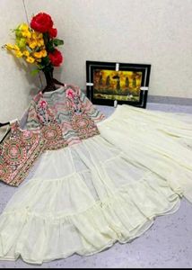 Elegant White Embroidered Dress Set