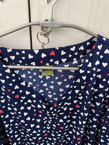 Heart Print Navy Blue Top For Women